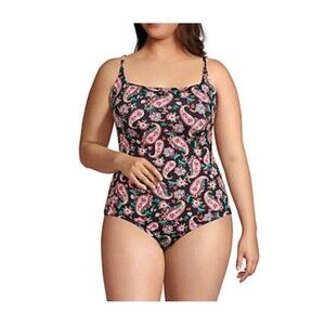 lands end swimsuit 3x Chlorine Resistant Smocked 1 Piece black paisley new $114